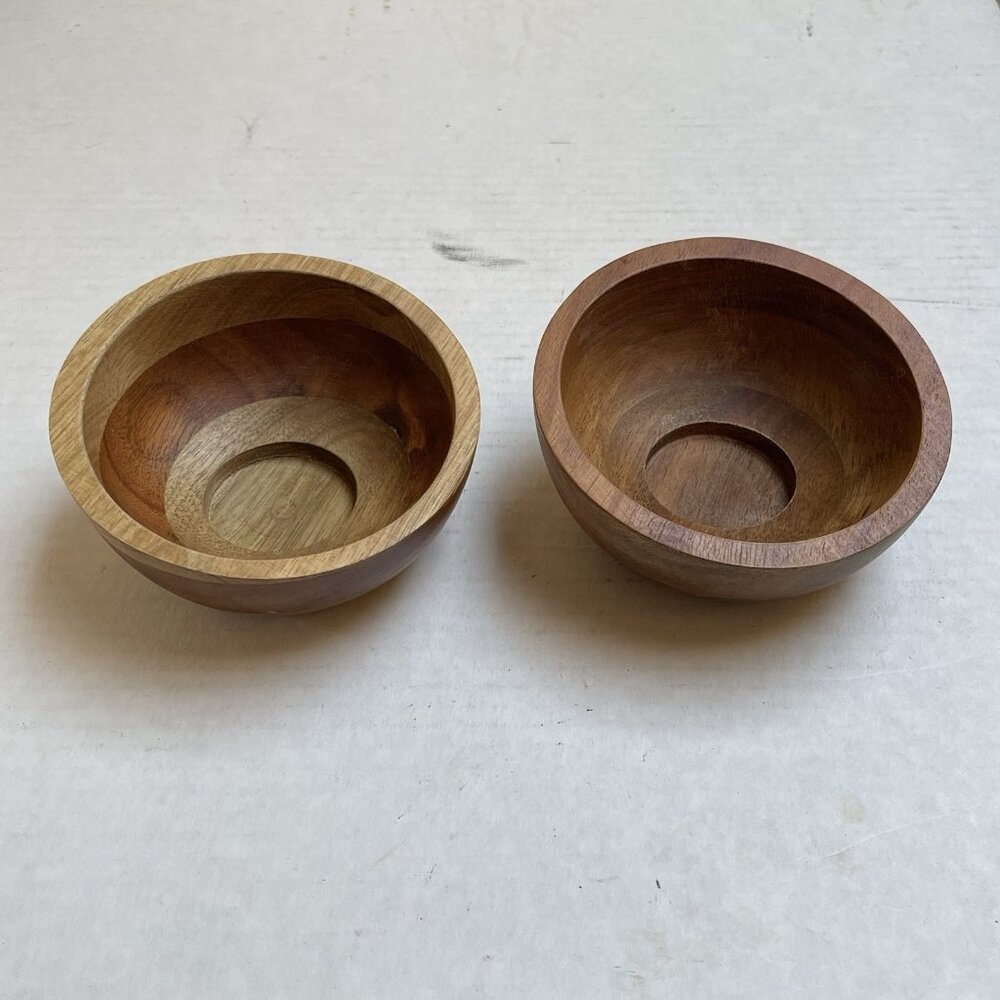 Set of 2 Wooden Bowls MCM Triket Salad Salad Fruit Snack Bowls